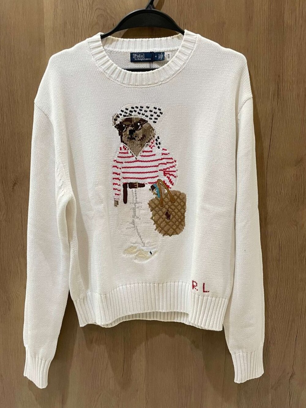 Ralph Lauren White Vacation Bear Crewneck Knit Sweater